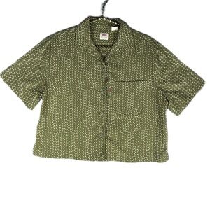 Levi's Olive Green Short Sleeve Safari Style Crop Shirt XS Casual Resort Collar